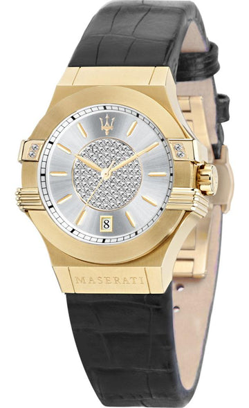  Shop Authentic Maserati Potenza Diamonds Silver Dial Black Leather Strap Watch For Women - R8851108505 - Luxxuri