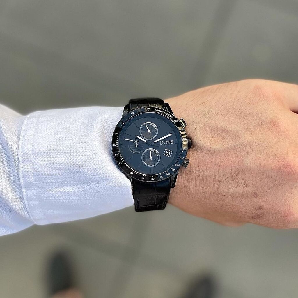  Shop Authentic Hugo Boss Rafale Chronograph Black Dial Black Leather Strap Watch For Men - 1513456 - Luxxuri