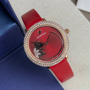  Shop Authentic Swarovski Crystal Frost Red Dial Red Leather Strap Watch for Women - 5519226 - Luxxuri