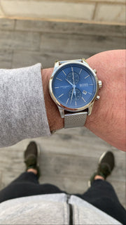  Shop Authentic Hugo Boss Jet Blue Dial Silver Mesh Bracelet Watch for Men - 1513441 - Luxxuri