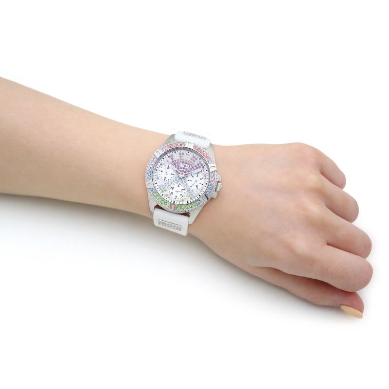 Shop Authentic Guess Frontier Diamonds Silver Dial White Rubber Strap Watch for Women - GW0045L1 - Luxxuri