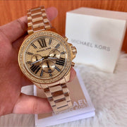  Shop Authentic Michael Kors Wren Chronograph Crystal Pave Gold Dial Gold Steel Strap Watch for Women - MK6095 - Luxxuri