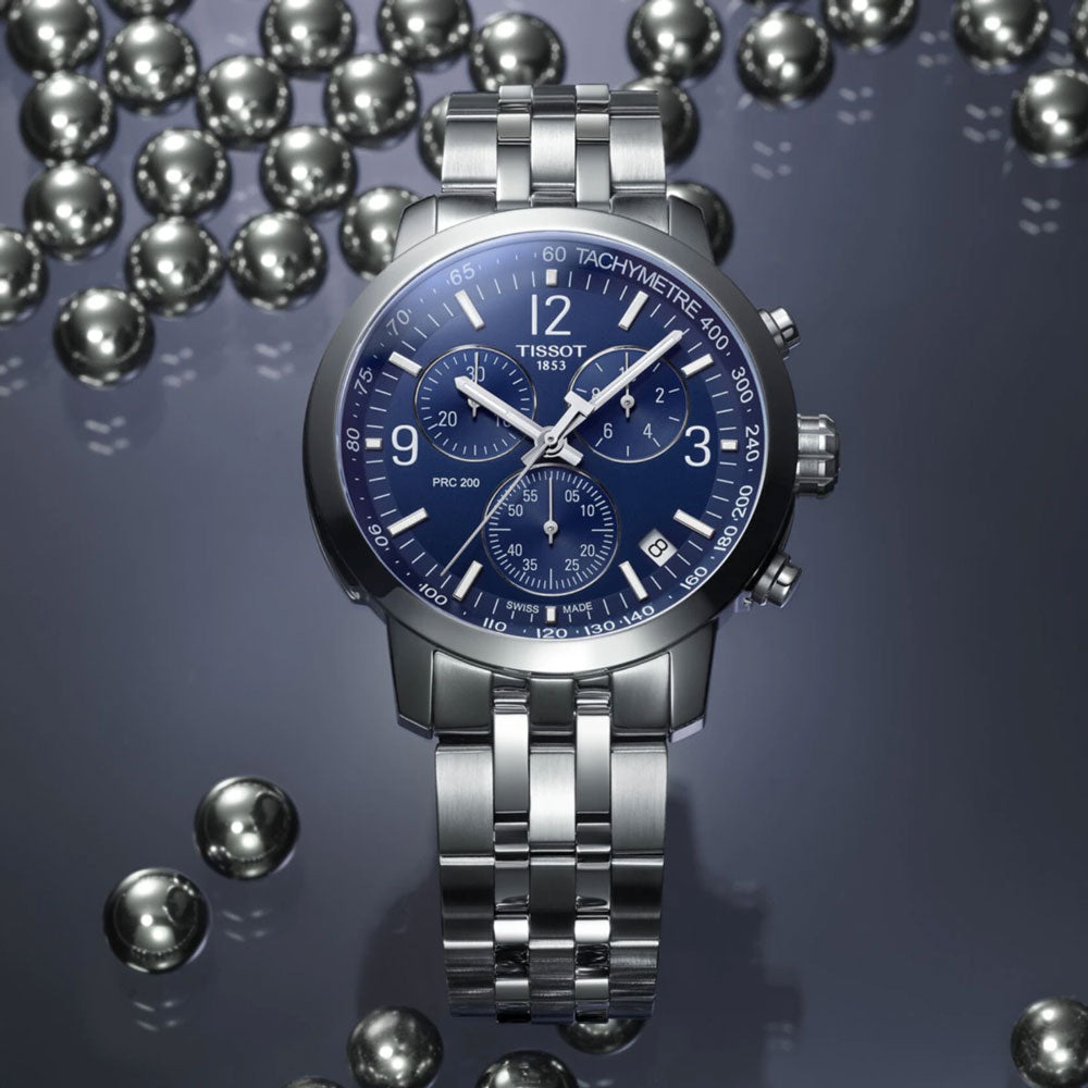  Shop Authentic Tissot PRC 200 Chronograph Quartz Blue Dial Silver Steel Strap Watch For Men - T114.417.11.047.00 - Luxxuri