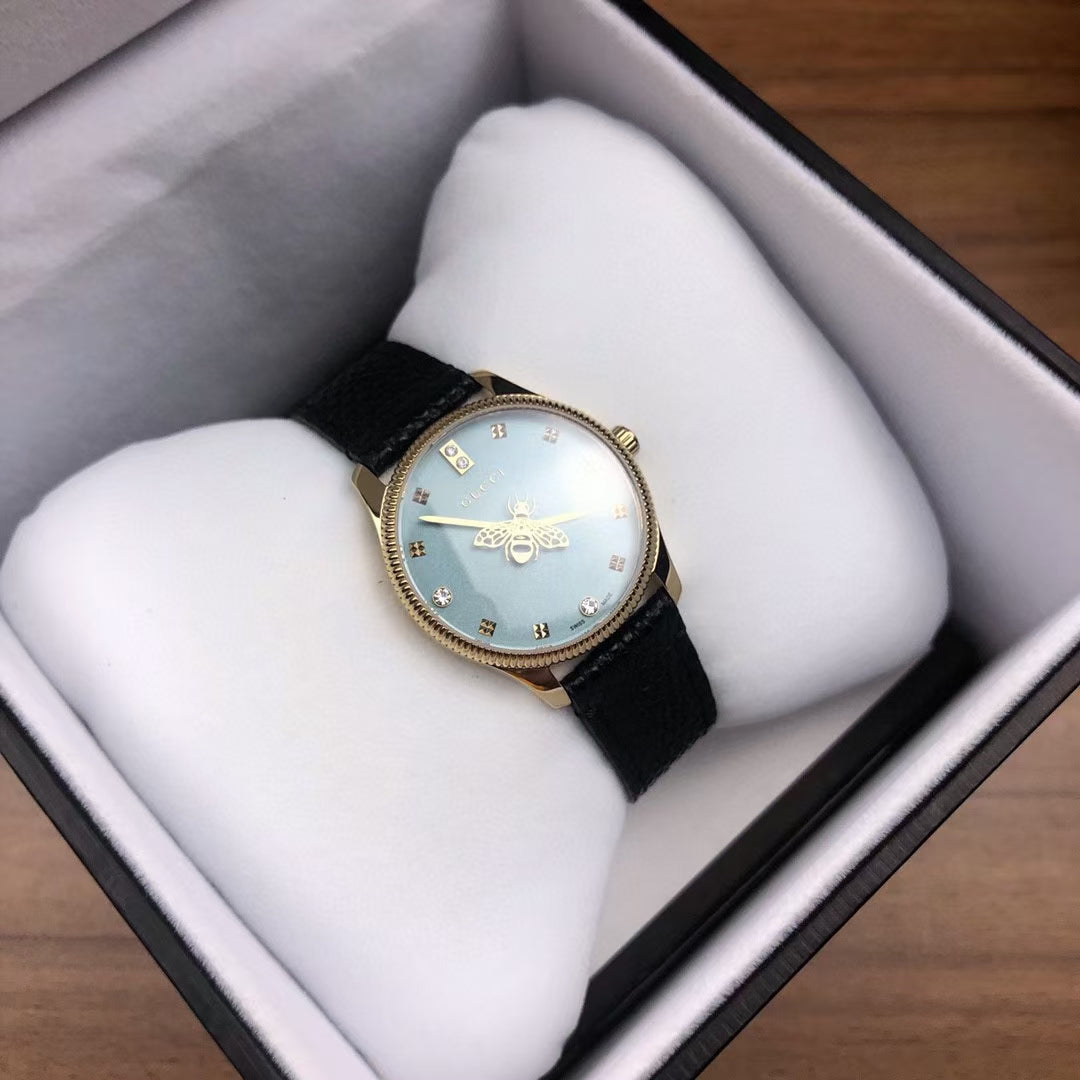  Shop Authentic Gucci G Timeless Quartz Blue Dial Black Leather Strap Watch For Men - YA1265018 - Luxxuri