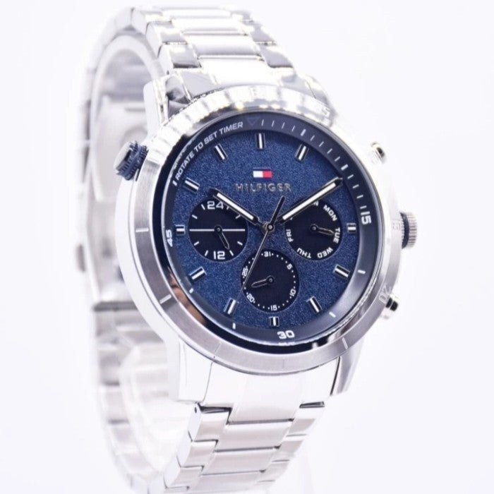  Shop Authentic Tommy Hilfiger Troy Chronograph Blue Dial Silver Steel Strap Watch For Men - 1792104 - Luxxuri