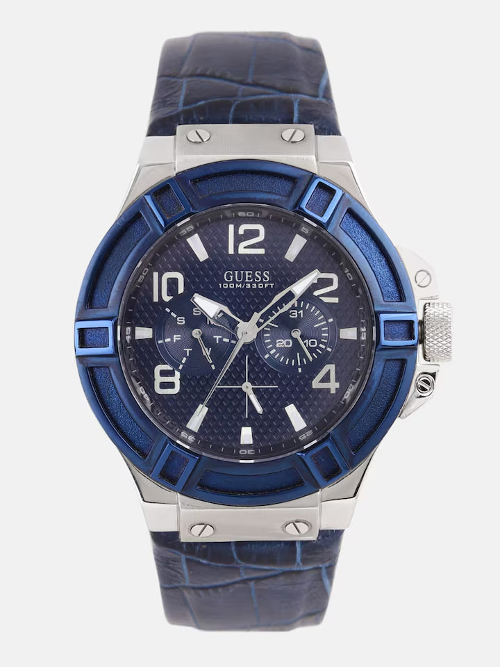  Shop Authentic Guess Rigor Multifunction Chronograph Blue Dial Blue Leather Strap Watch For Men - W0040G7 - Luxxuri
