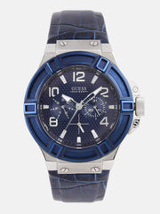  Shop Authentic Guess Rigor Multifunction Chronograph Blue Dial Blue Leather Strap Watch For Men - W0040G7 - Luxxuri