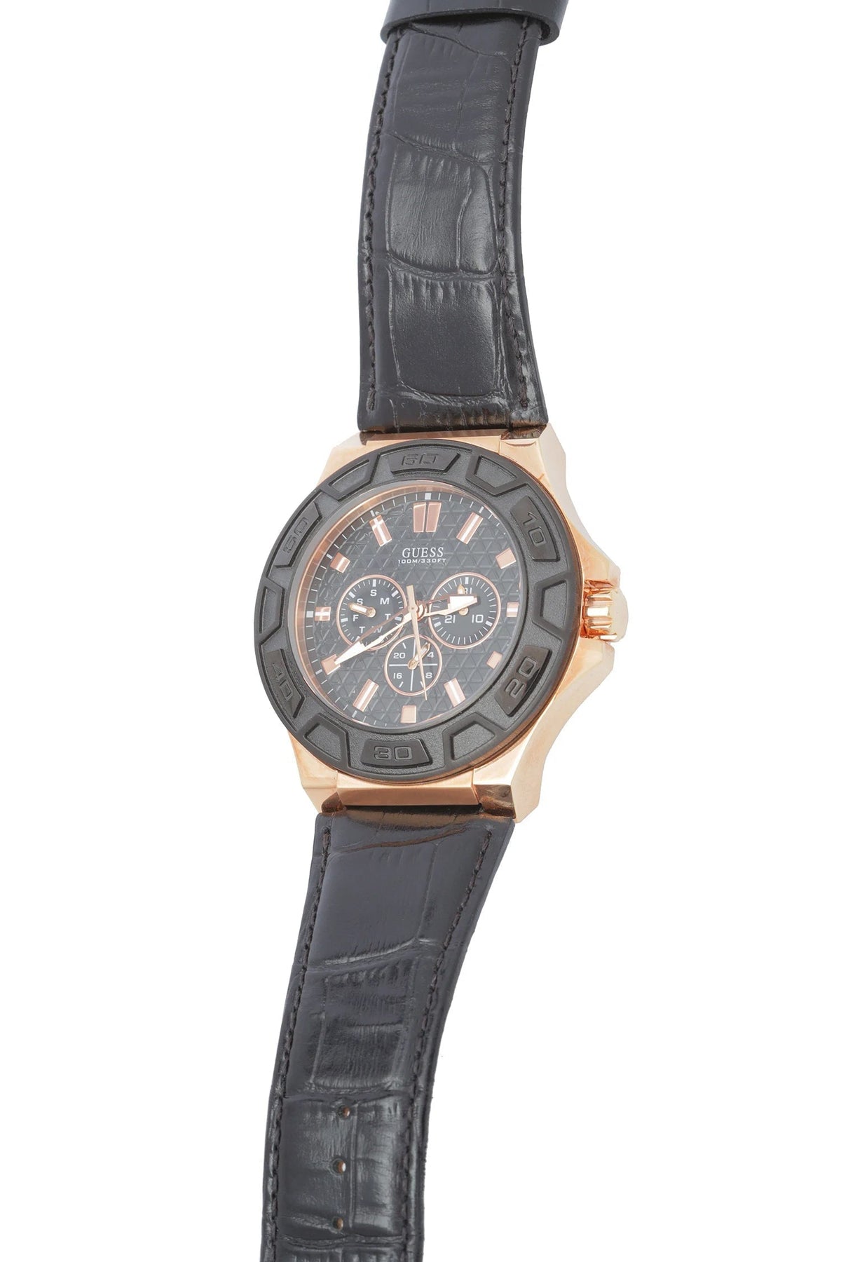  Shop Authentic Guess Force Analog Black Dial Black Leather Strap Watch For Men - W0674G6 - Luxxuri