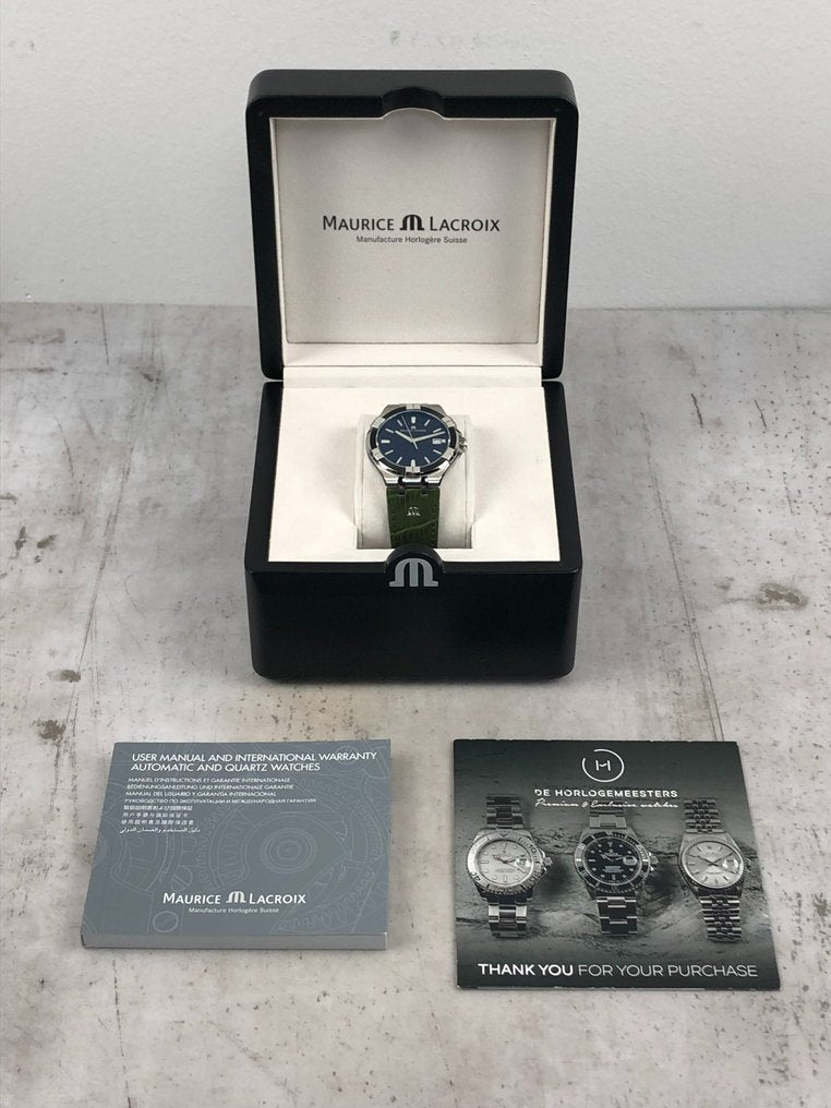  Shop Authentic Maurice Lacroix Aikon Quartz Black Dial Green Crocodile Leather Strap Watch for Men - AI1008-PVB21-330-1 - Luxxuri