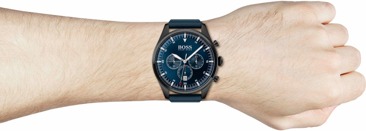  Shop Authentic Hugo Boss Pioneer Quartz Blue Dial Blue Leather Strap Watch For Men - 1513711 - Luxxuri
