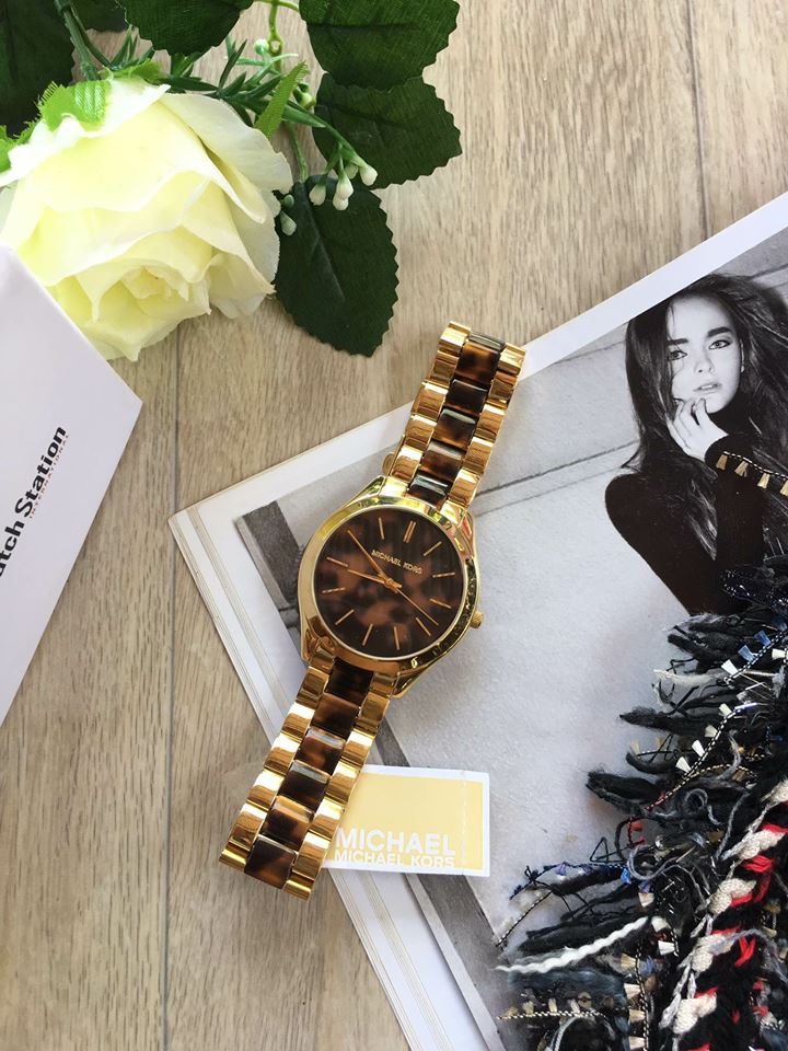 Shop Authentic Michael Kors Slim Runway Tortoise Shell Dial Two Tone Steel Strap Watch for Women - MK4284 - Luxxuri