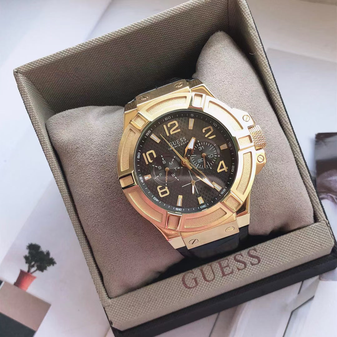  Shop Authentic Guess Rigor Analog Black Dial Black Leather Strap Watch For Men - W0040G4 - Luxxuri