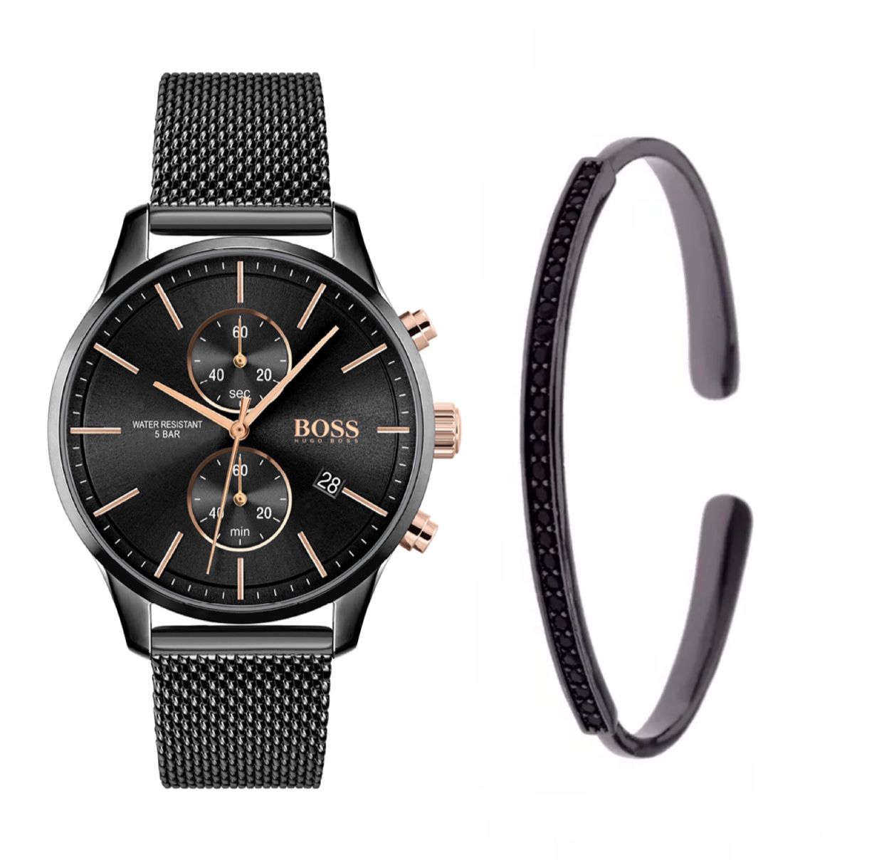  Shop Authentic Hugo Boss Associate Black Dial Black Mesh Bracelet Watch for Men - 1513811 - Luxxuri