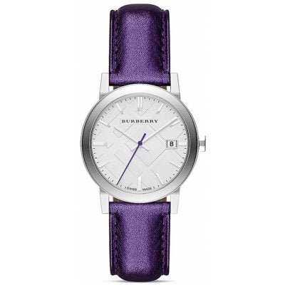  Shop Authentic Burberry The City Silver Dial Purple Leather Strap Watch for Women - BU9122 - Luxxuri