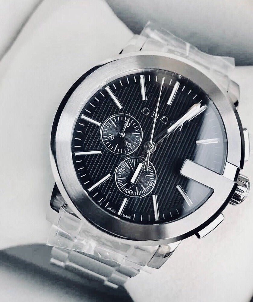 Shop Authentic Gucci G Chrono Black Dial Silver Steel Strap Watch For Men - YA101204 - Luxxuri