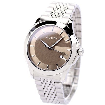  Shop Authentic Gucci G Timeless Brown Dial Silver Steel Strap Watch For Men - YA126406 - Luxxuri