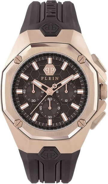 Philipp Plein Octagon Brown Dial Brown Silicone Strap Watch for Men - PWTBA0223