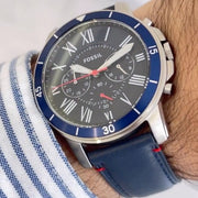  Shop Authentic Fossil Grant Chronograph Blue Dial Blue Leather Strap Watch for Men - FS5373 - Luxxuri
