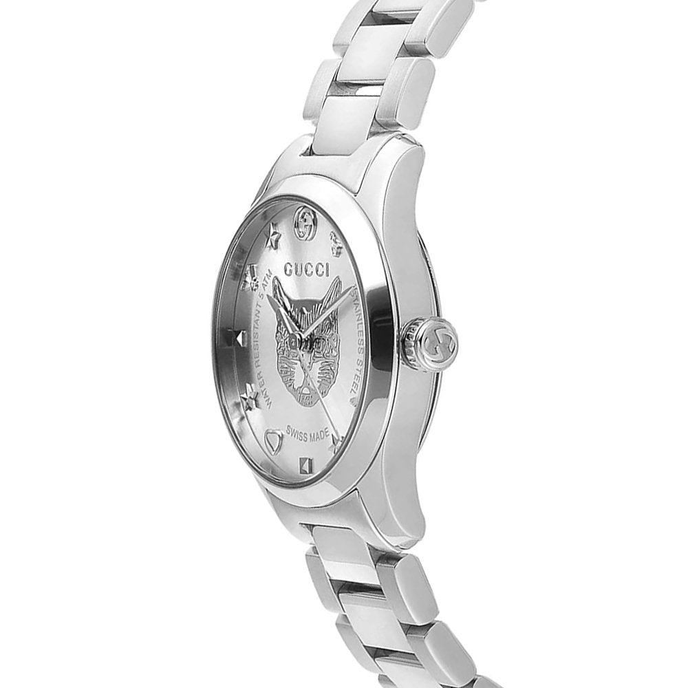  Shop Authentic Gucci G Timeless Quartz Silver Dial Silver Steel Strap Watch For Women - YA126595 - Luxxuri