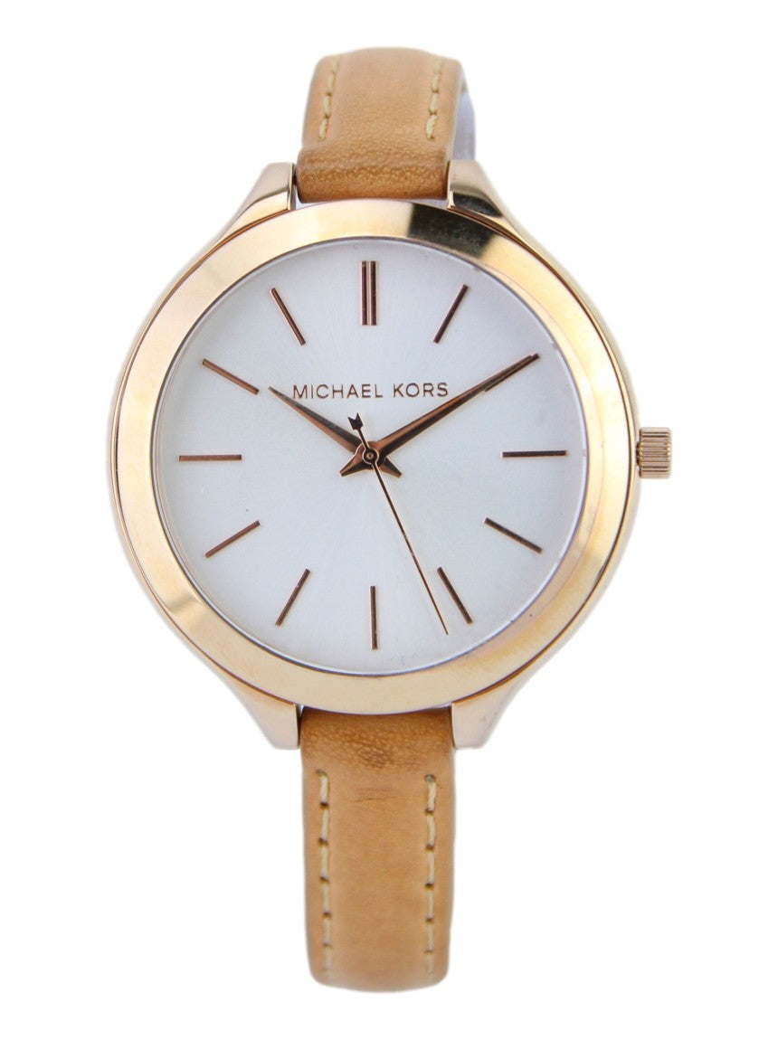  Shop Authentic Michael Kors Runway Slim Quartz White Dial Beige Leather Strap Watch For Women - MK2284 - Luxxuri