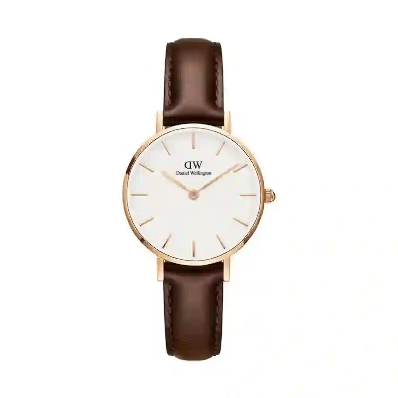 Daniel Wellington Classic Petite Bristol White Dial Brown Leather Strap Watch For Women - DW00100227