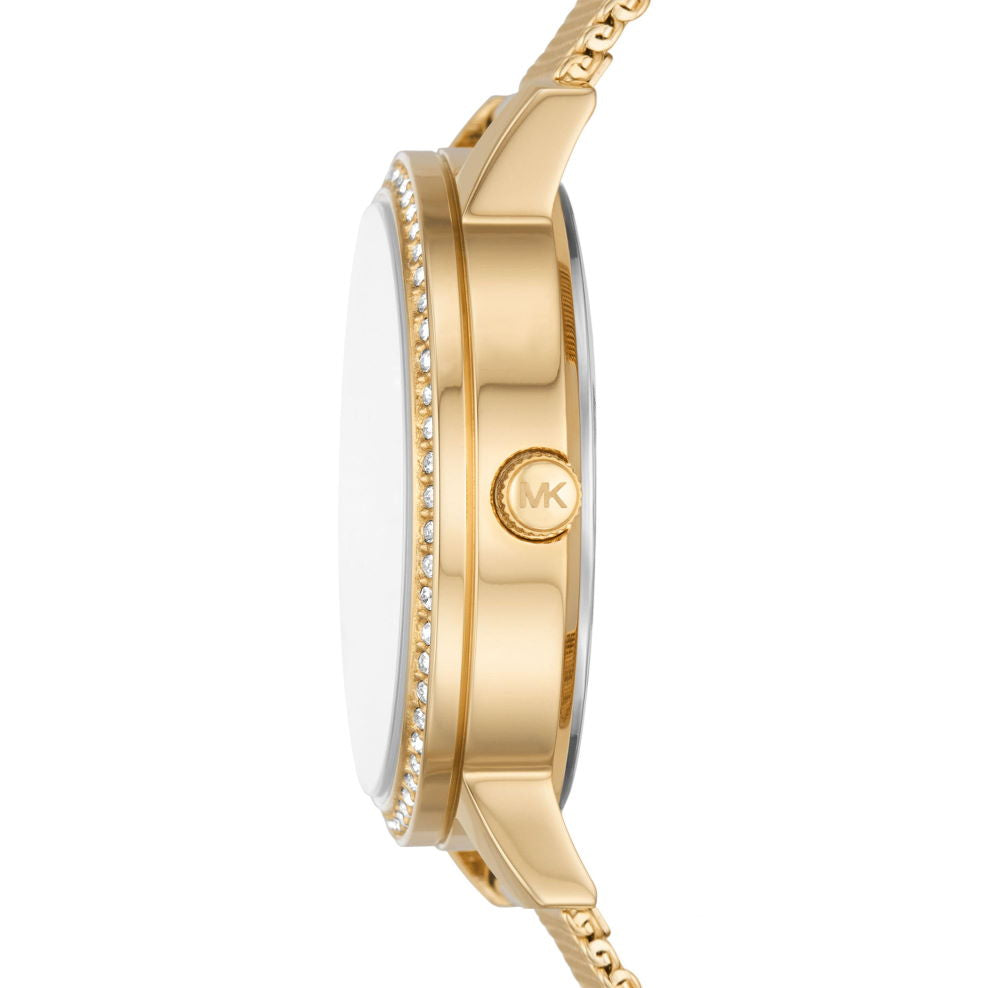  Shop Authentic Michael Kors Quartz Crystals Gold Dial Gold Mesh Strap Watch for Women - MKO1011 - Luxxuri