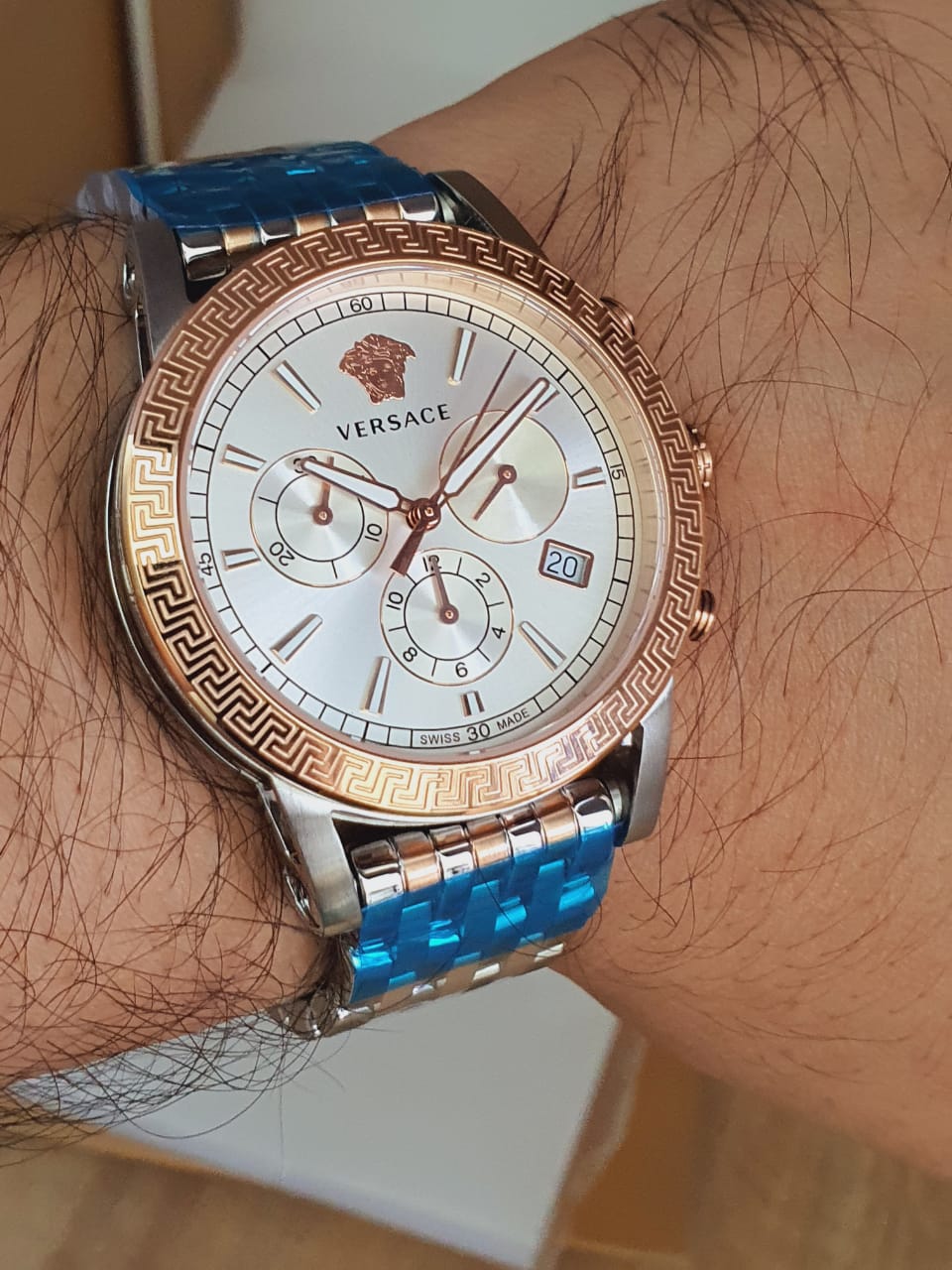  Shop Authentic Versace Sport Tech Chronograph While Dial Two Tone Steel Strap Watch for Men - VELT00319 - Luxxuri