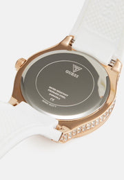  Shop Authentic Guess Sport Multifunction Crystals Rose Gold Dial White Rubber Strap Watch For Women - GW0439L3 - Luxxuri