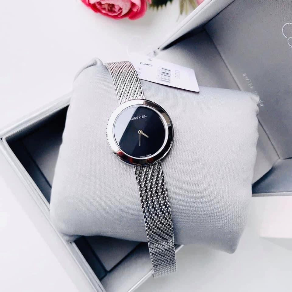  Shop Authentic Calvin Klein Firm Black Dial Silver Mesh Bracelet Watch for Women - K3N23121 - Luxxuri