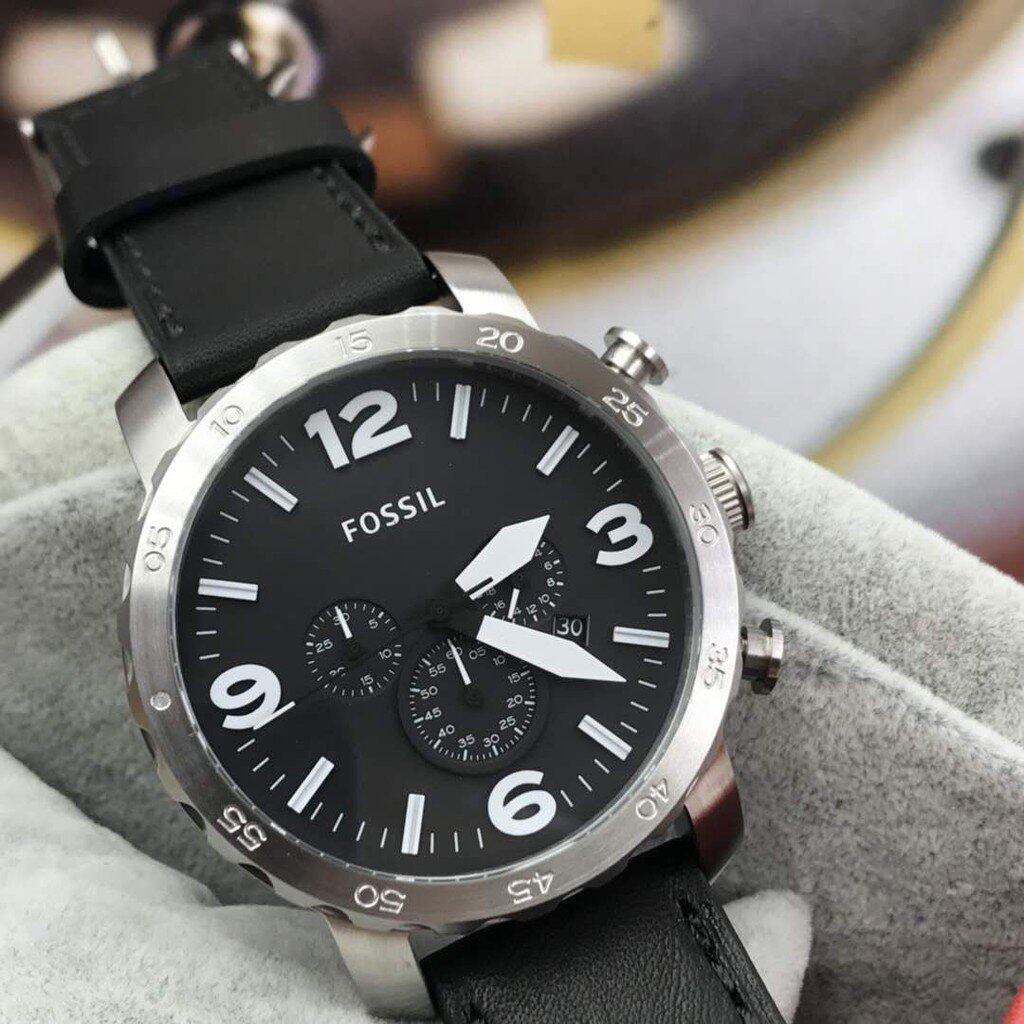  Shop Authentic Fossil Nate Chronograph Black Dial Black Leather Strap Watch for Men - JR1436 - Luxxuri