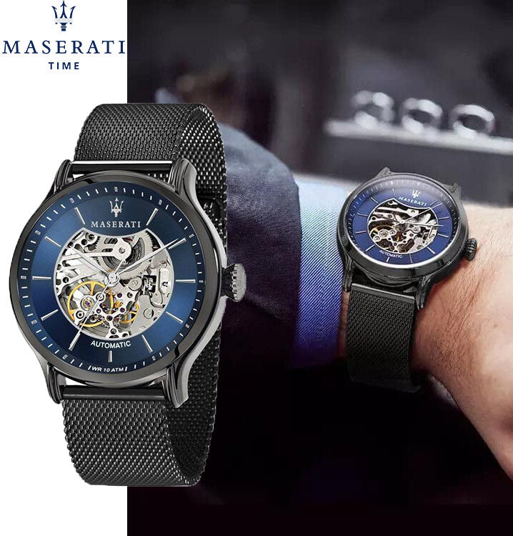 Shop Authentic Maserati Epoca Automatic Skeleton Blue Dial Mesh Bracelet Watch For Men - R8823118002 - Luxxuri