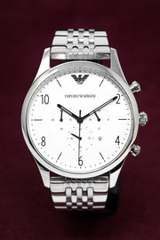  Shop Authentic Emporio Armani Classic Chronograph Silver Dial Silver Steel Strap Watch For Men - AR1879 - Luxxuri