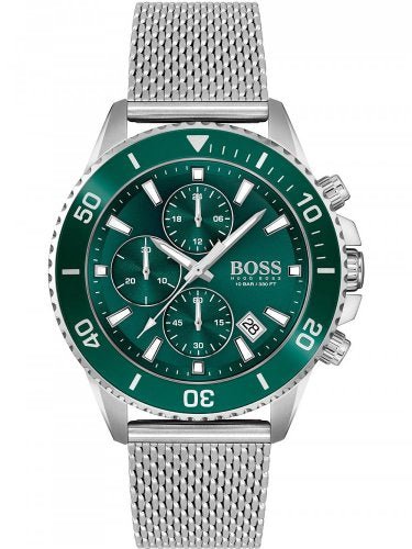  Shop Authentic Hugo Boss Admiral Green Dial Silver Mesh Bracelet Watch for Men - 1513905 - Luxxuri
