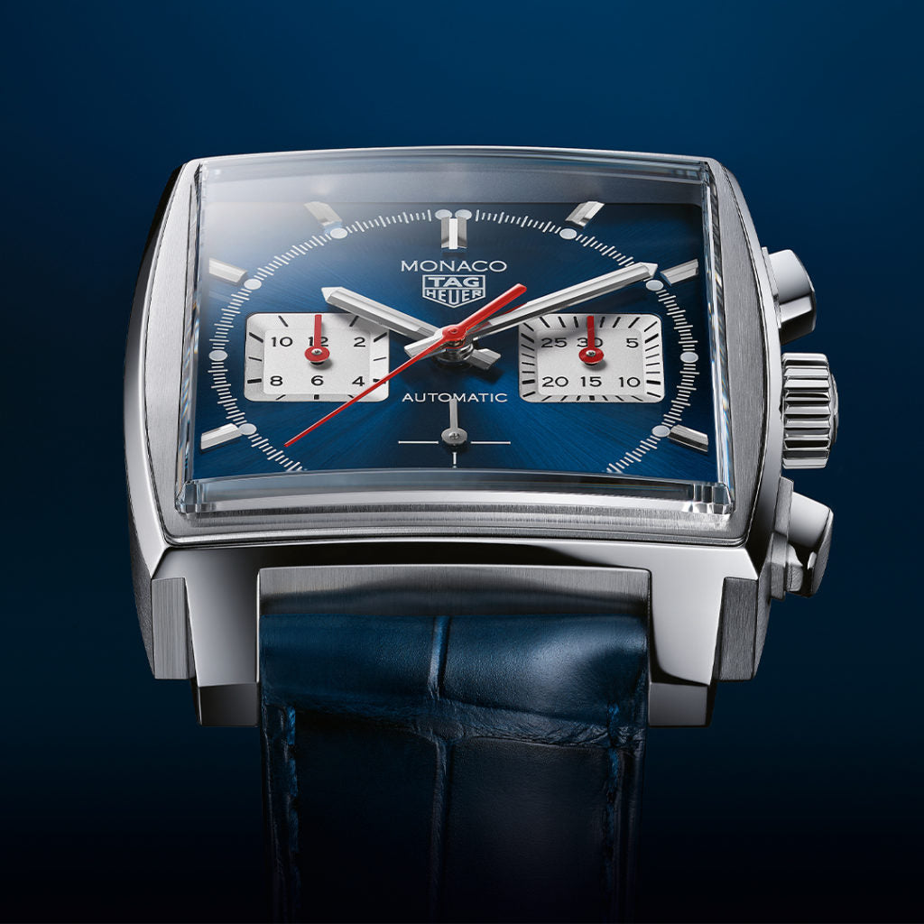  Shop Authentic Tag Heuer Monaco Automatic Chronograph Blue Dial Blue Leather Strap Watch for Men - CBL2111.FC6453 - Luxxuri