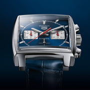  Shop Authentic Tag Heuer Monaco Automatic Chronograph Blue Dial Blue Leather Strap Watch for Men - CBL2111.FC6453 - Luxxuri