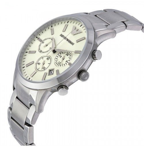  Shop Authentic Emporio Armani Renato Chronograph Cream Dial Silver Steel Strap Watch For Men - AR2458 - Luxxuri