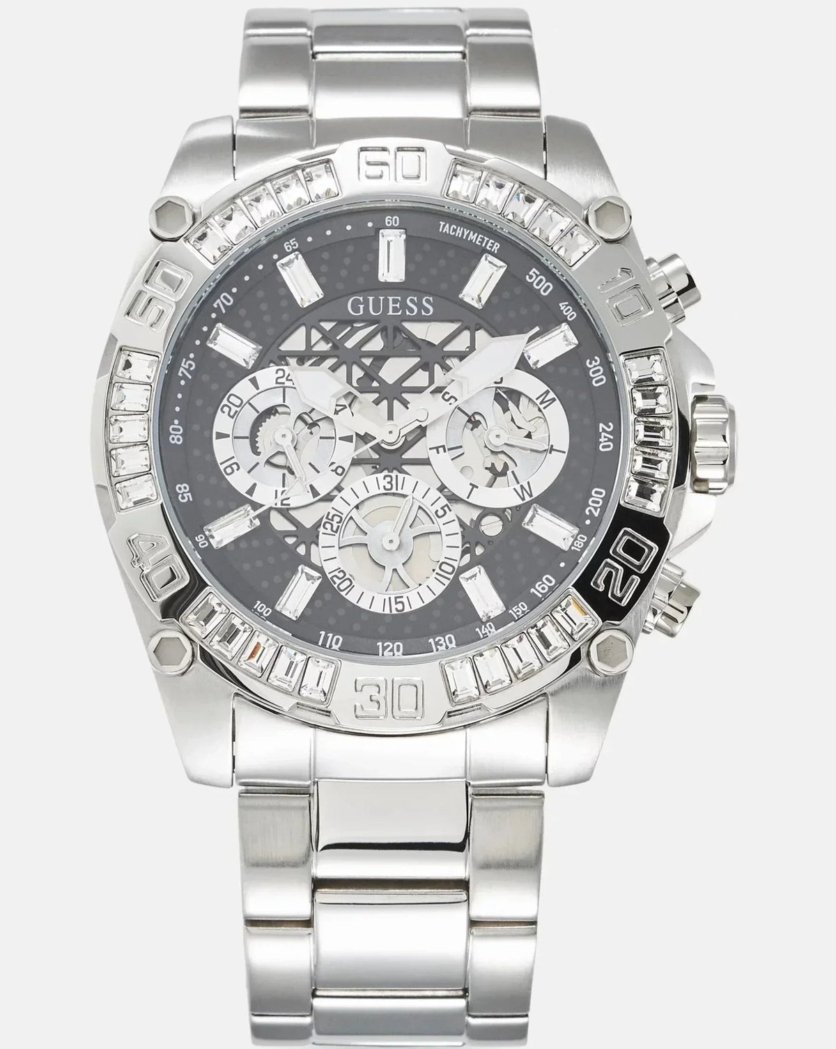  Shop Authentic Guess Trophy Chronograph Diamonds Black Dial Silver Steel Strap Watch for Men - GW0390G1 - Luxxuri