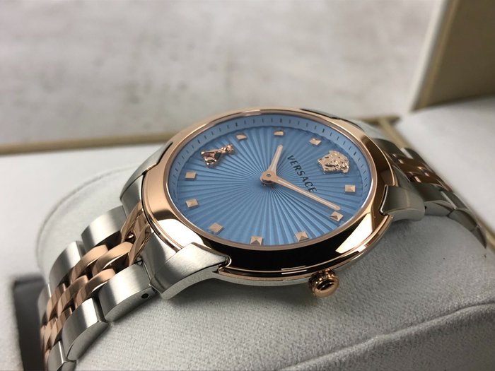  Shop Authentic Versace Audrey Quartz Blue Dial Two Tone Steel Strap Watch for Women - VELR00619 - Luxxuri