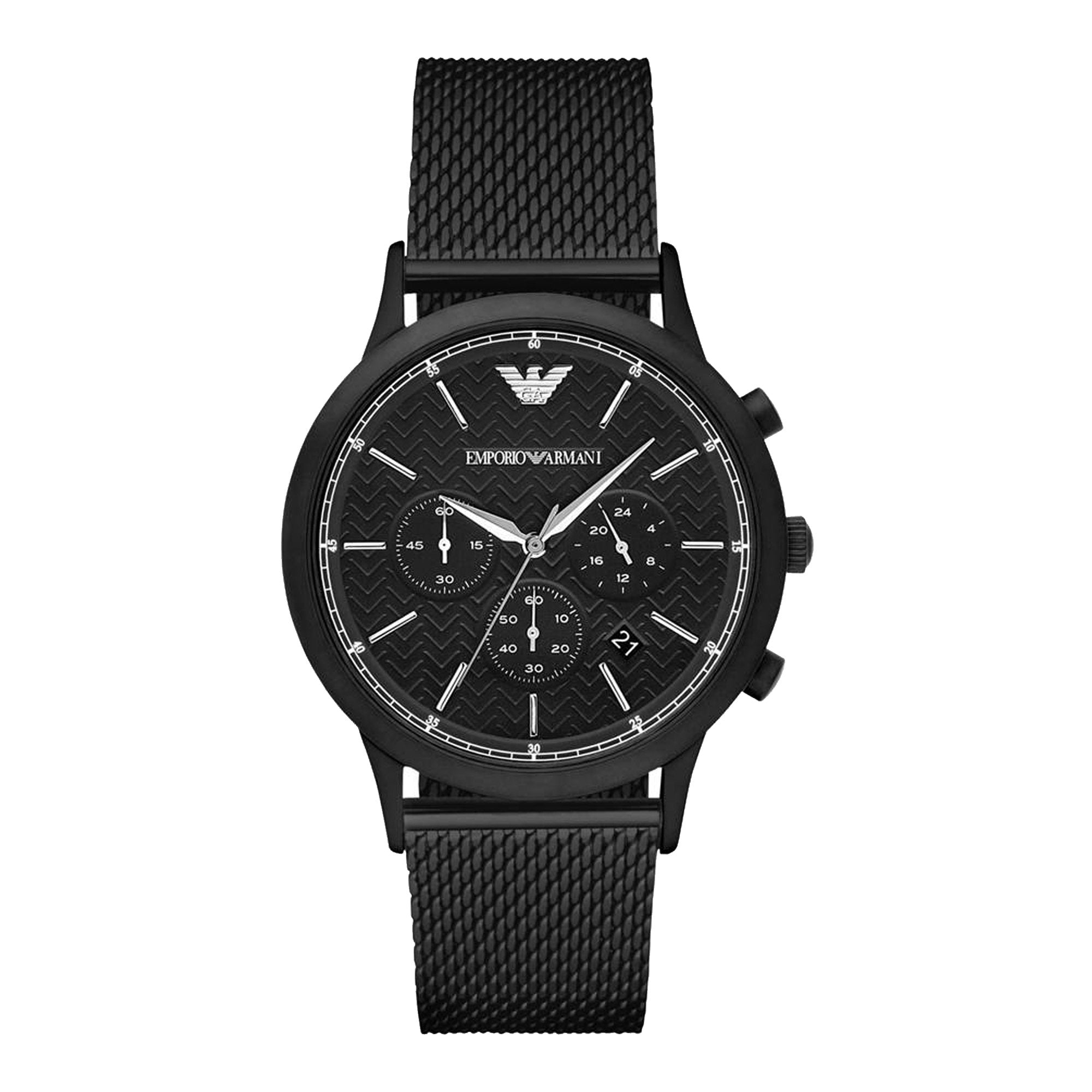  Shop Authentic Emporio Armani Renato Chronograph Black Dial Black Mesh Bracelet Watch For Men - AR2498 - Luxxuri