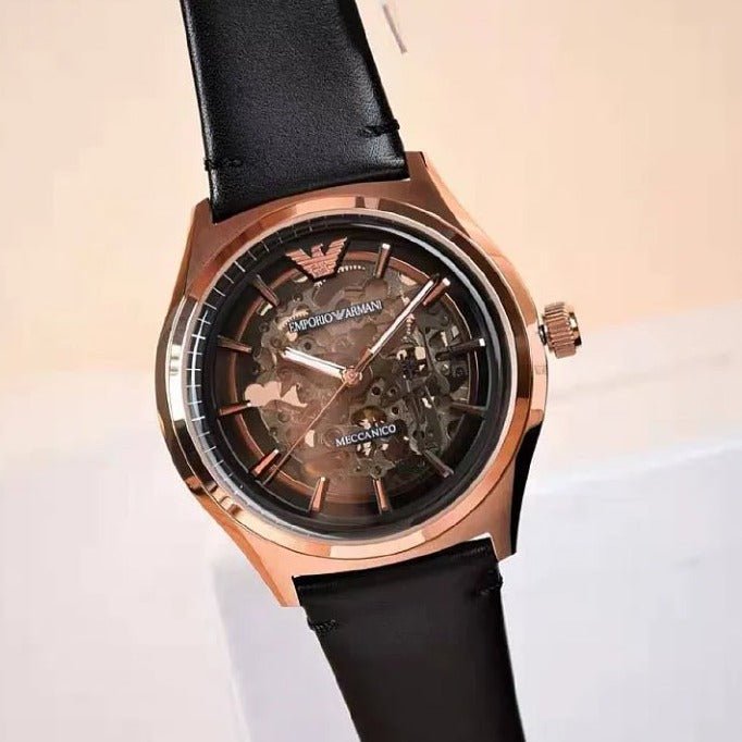 Shop Authentic Emporio Armani Meccanico Black Dial Black Leather Watch For Men - AR60004 - Luxxuri