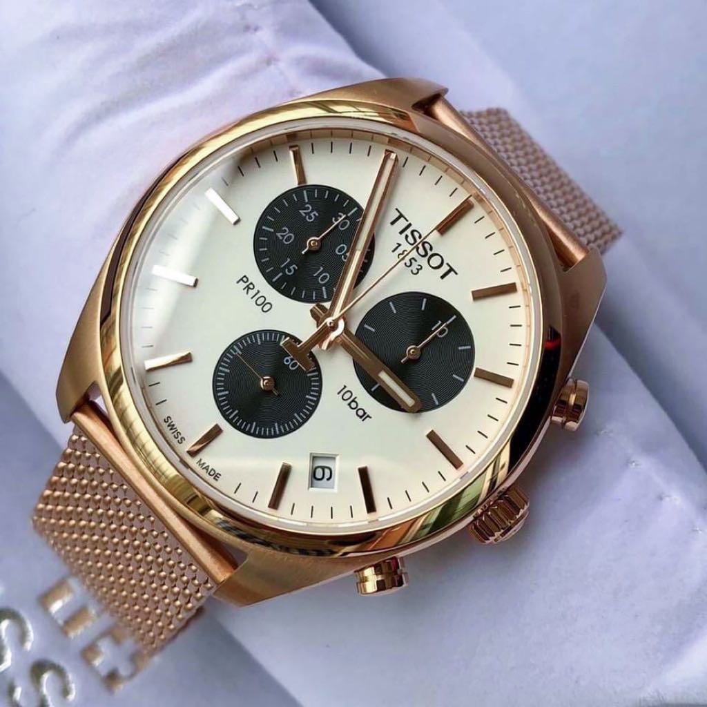  Shop Authentic Tissot T Classic PR 100 Chronograph Silver Dial Rose Gold Mesh Bracelet Watch For Men - T101.417.33.031.01 - Luxxuri
