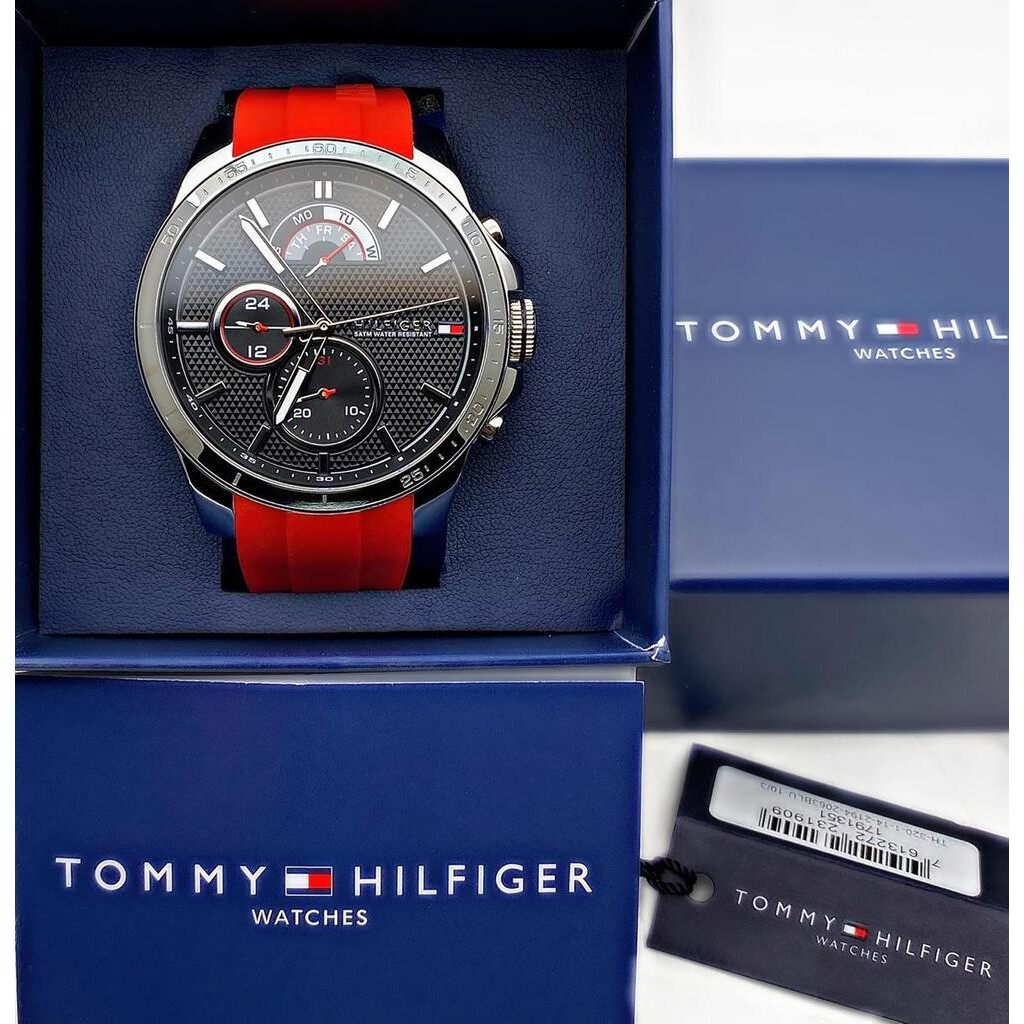  Shop Authentic Tommy Hilfiger Decker Quartz Black Dial Red Rubber Strap Watch for Men - 1791351 - Luxxuri