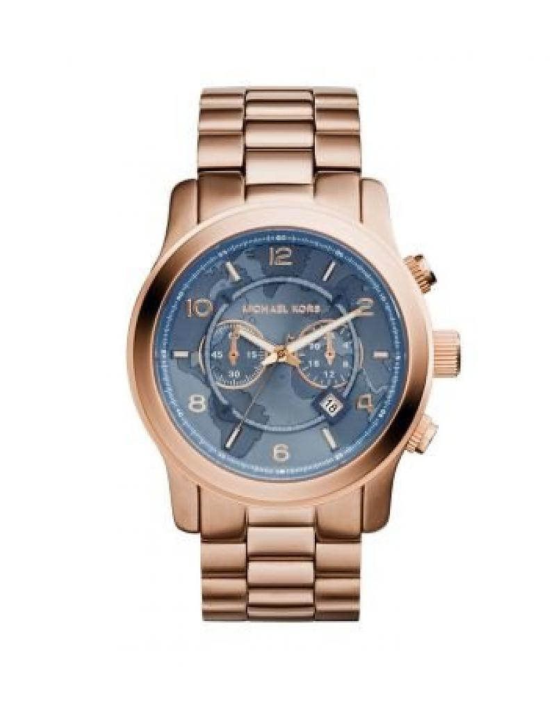  Shop Authentic Michael Kors Runway Stop Hunger Quartz Blue Dial Rose Gold Steel Strap Watch For Men - MK8358 - Luxxuri
