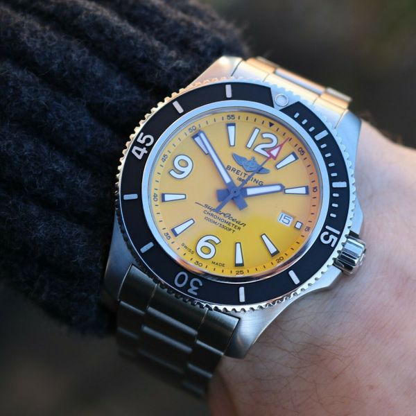  Shop Authentic Breitling Superocean II Automatic 44mm Yellow Dial Silver Steel Strap Watch for Men - A17367021I1A1 - Luxxuri