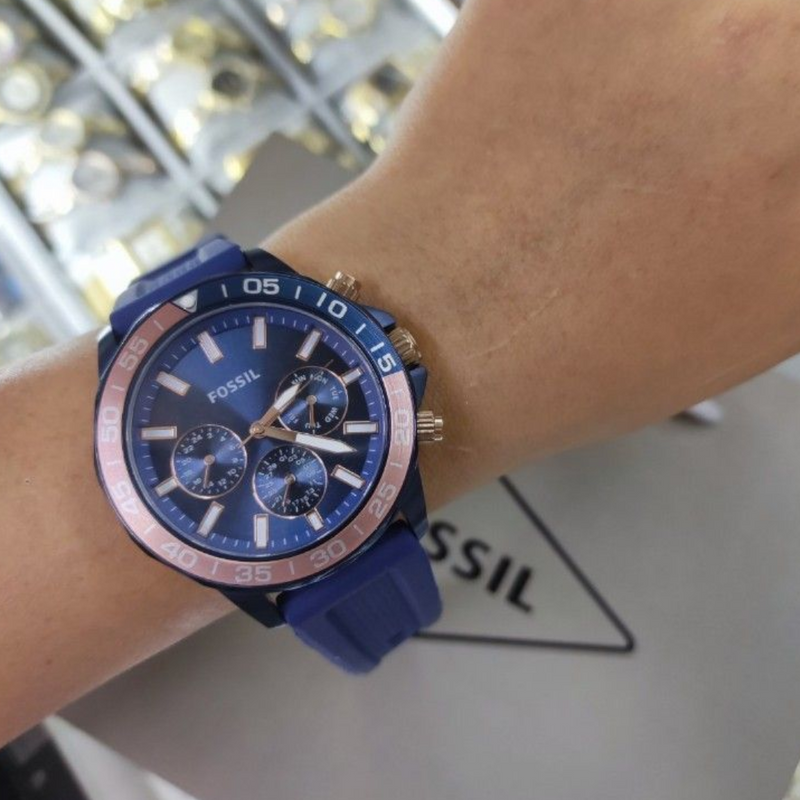  Shop Authentic Fossil Bannon Multifunction Blue Dial Blue Silicone Strap Watch for Men - BQ2498 - Luxxuri