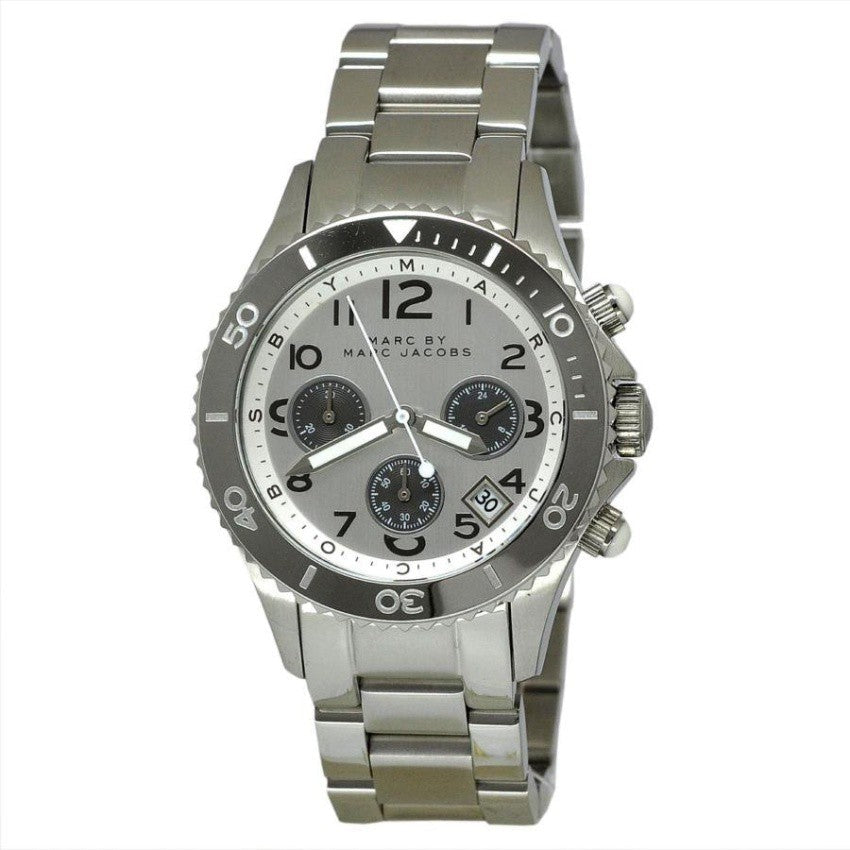  Shop Authentic Marc Jacobs Marc Chronograph Silver Dial Silver Steel Strap Watch for Men - MBM3155 - Luxxuri