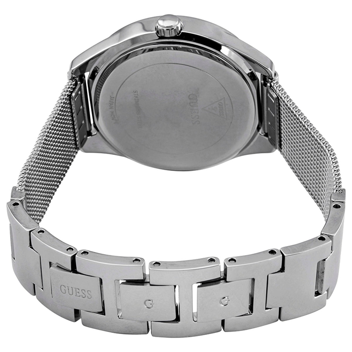  Shop Authentic Guess Tri Glitz Quartz Silver Dial Silver Mesh Bracelet Watch For Women - W1142L1 - Luxxuri