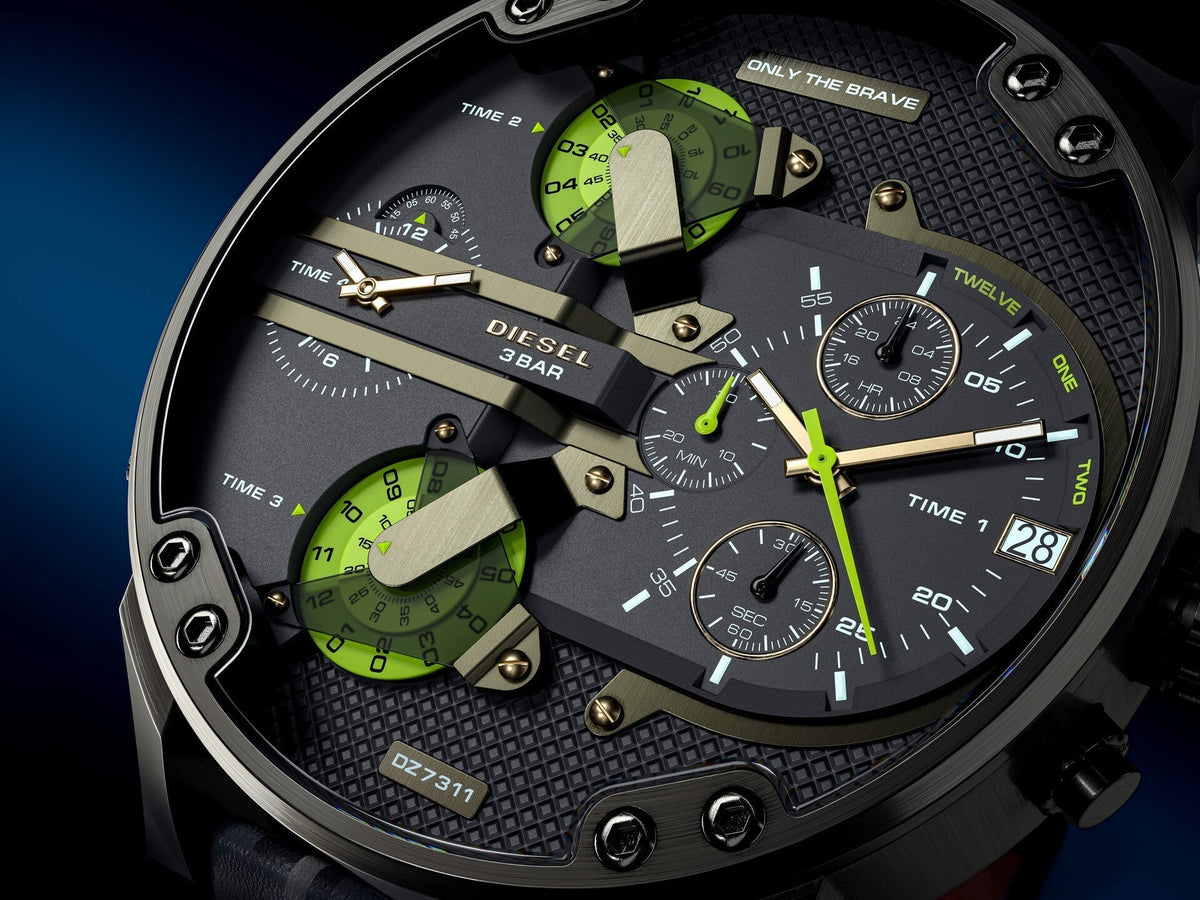  Shop Authentic Diesel Big Daddy Chronograph Black Dial Black Leather Strap Watch For Men - DZ7311 - Luxxuri