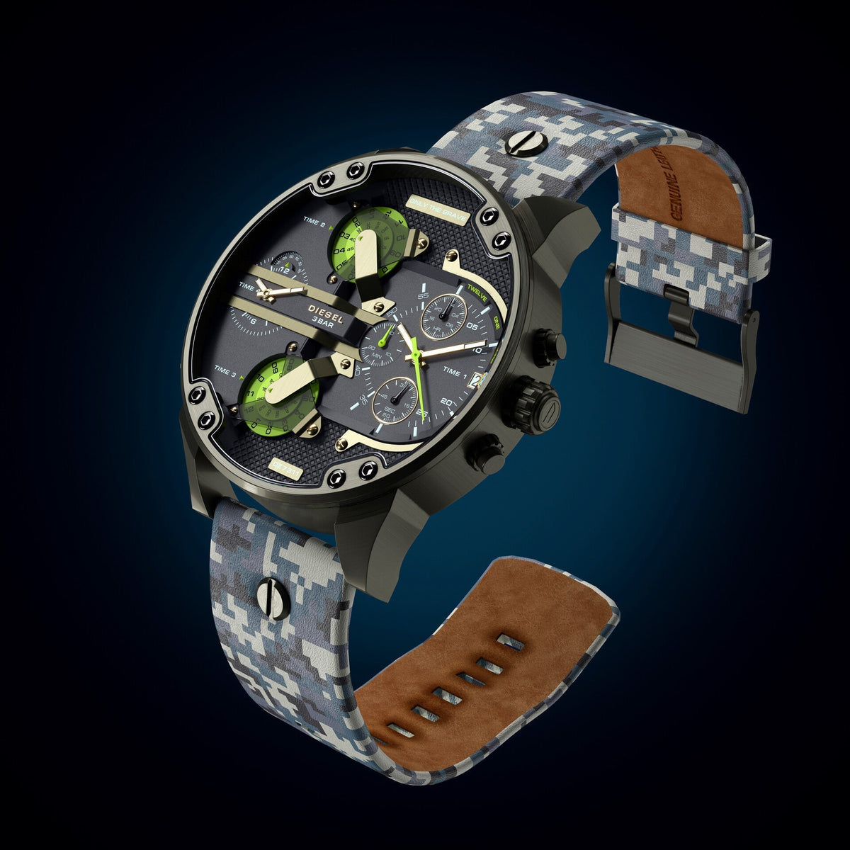  Shop Authentic Diesel Big Daddy Chronograph Black Dial Black Leather Strap Watch For Men - DZ7311 - Luxxuri