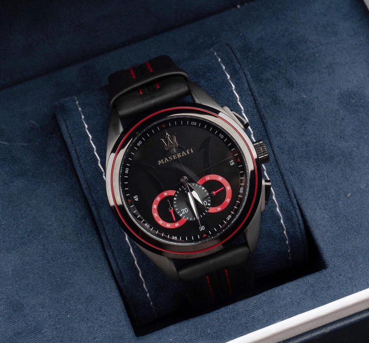  Shop Authentic Maserati Traguardo Chronograph Black Dial Black Leather Strap Watch for Men - R8871612023 - Luxxuri